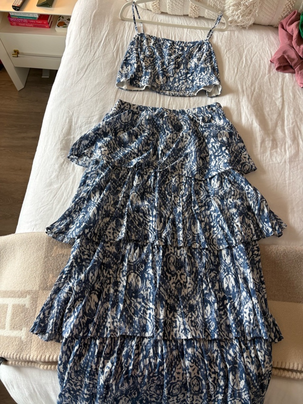 Blue and White Tiered Maxi Skirt only-  (can buy matching top separately!!!)